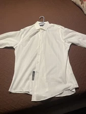Mens Geoffrey Beene Fitted Dress Shirt Size 16 1/2 34-35 White Long Sleeve