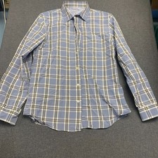 Banana Republic Luxe Poplin Men's Shirt Size L Blue Plaid Long Sleeve Slim Fit
