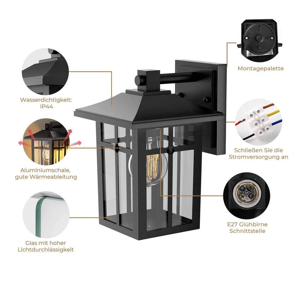 Außenleuchte Gartenleuchte Außenlampe Wandleuchte Gartenlampe E27 - Bild 4 von 4