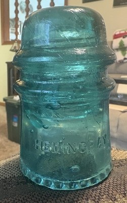 VINTAGE HEMINGRAY MILKY BLUE AQUA GLASS INSULATOR CD 121 SDP PATENTED MAY 2 1893