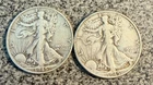 LOT OF 2 - 1945 50C SILVER WALKING LIBERTY HALF DOLLARS