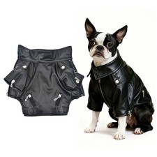 Cool Dog Leather Jacket Coat S Chest 14" Small 3 5 Lbs , Black