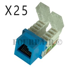 25 Pack Lot CAT6 RJ45 Port 110 Punch Down or Toolless Keystone Snap-In Jack Blue