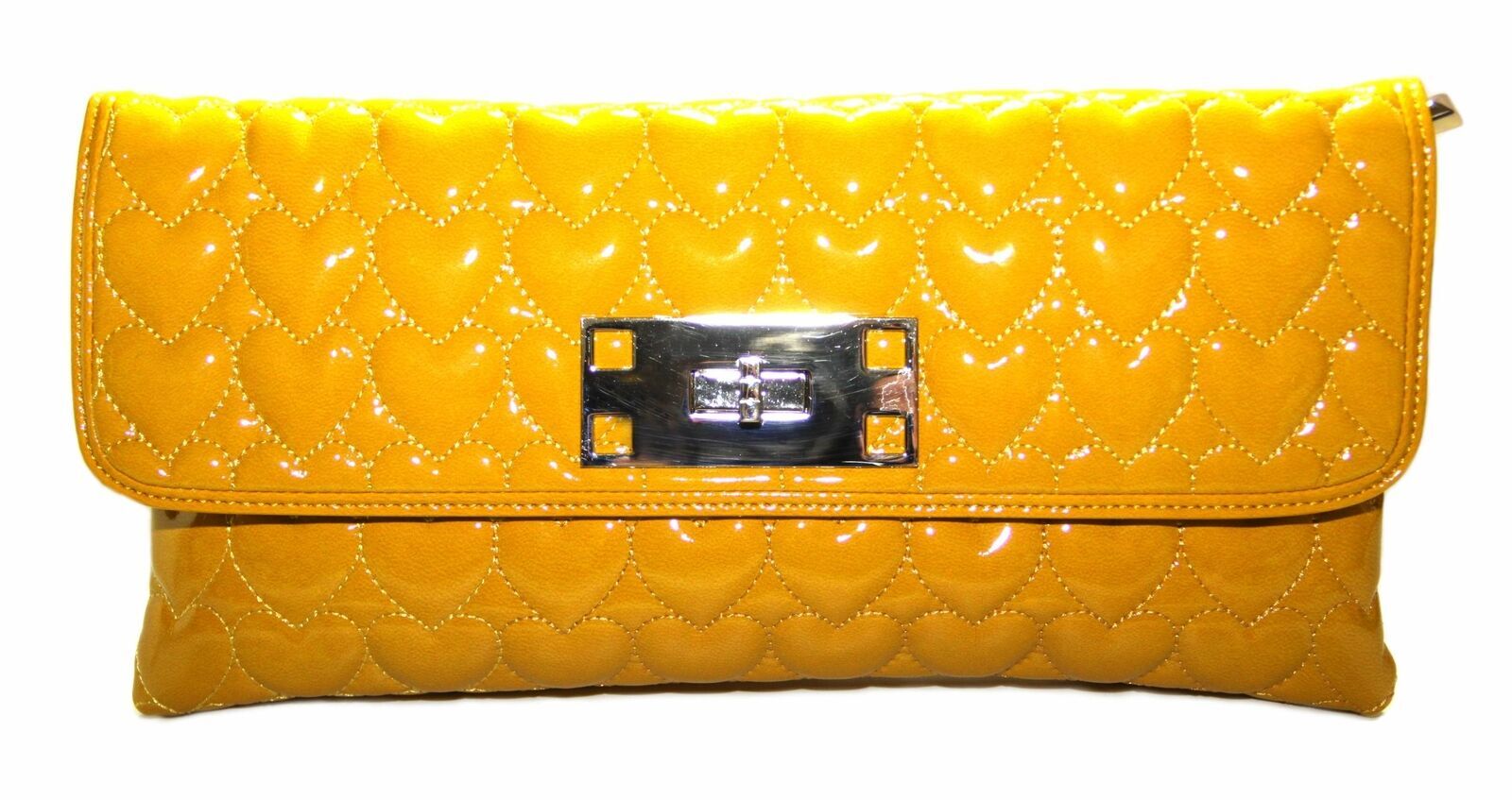 Claudia Canova Womens Yellow Heart Quilted Party Clutch Bag