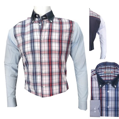 Herren Hemd Slim Fit Tailliert Langarm Kariert Himmelblau Baumwolle S Casual