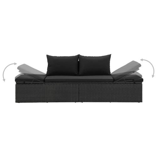 Bed with Cushions Poly Rattan Black H7V5 - Picture 4 of 10