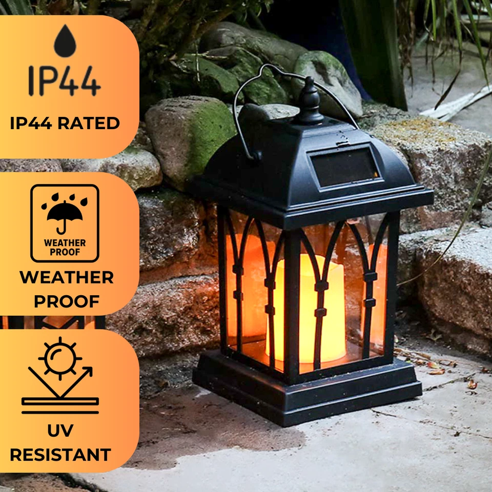27cm Outdoor Solar Powered Hanging LED Lantern Flickering Waterproof Garden Lamp - Image 2 of 4