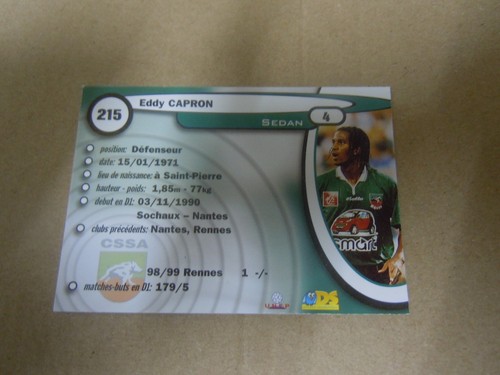 Carte France Foot 2000 - N°215 - Sedan - Eddy Capron - Imagen 2 de 2