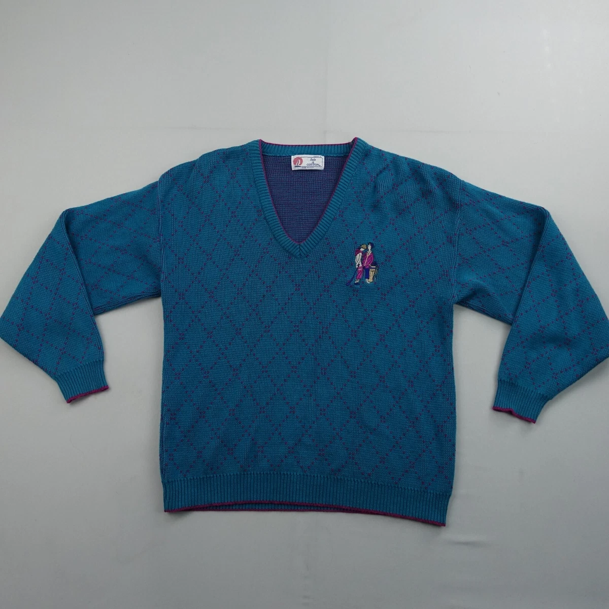 Vintage Isle of Cotton Golf Sweater Womens Large Blue Knit Clubs  Embroidered | eBay