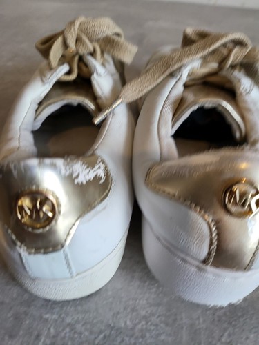 Michael Kors Women's White Gold Leather Sneakers Shoes Size 4 - Picture 7 of 12