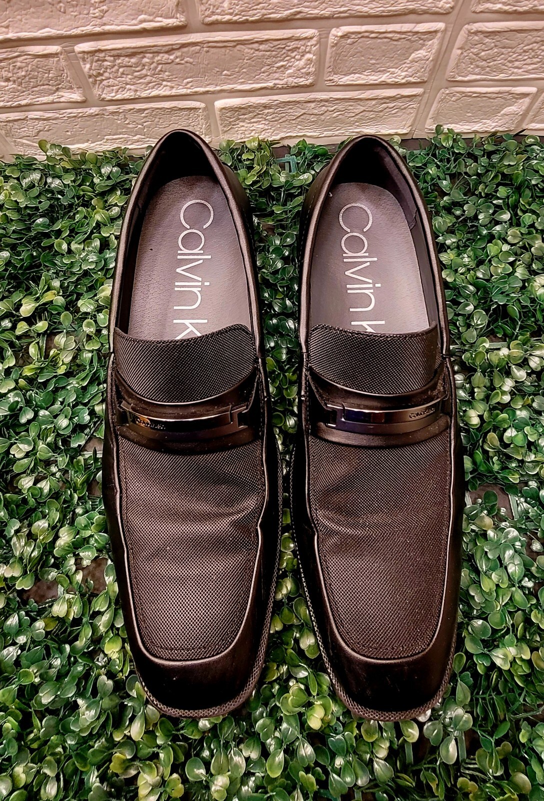 SAOLA Mocassino uomo Calvin Klein slip on in pelle nero con stemma tempo di laurea taglia 12