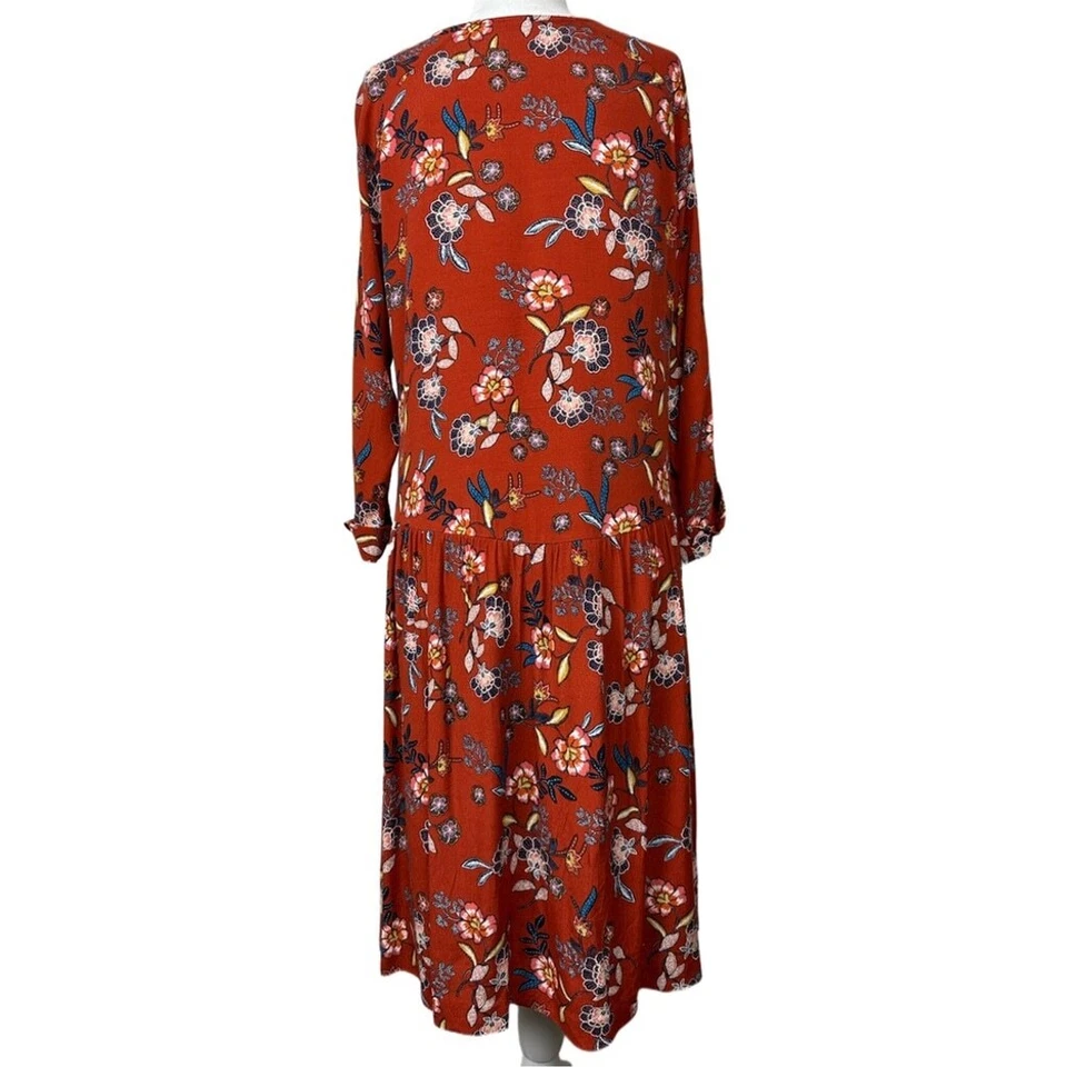 Vestido midi granate Hill rojo floral cuello en V con bolsillos para mujer talla 8 Foto 3 de 4