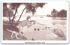 Postcard Humor Webster Lake Indiana Freak Fish Posted 1933