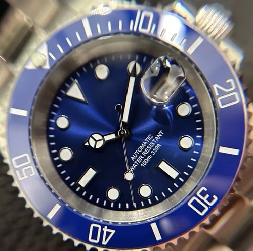 Custom 40mm “Smurf” Sub Style Mod Watch Blue Sunburst Dial w/ NH35 Automatic - Picture 2 of 3