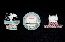 Set Of 3 Adorable Enamel Collector Cat Pins Brooches Pastel Colors