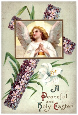 Vintage Victorian Postcard 1910 A Peaceful and Holy Easter - Cross of Violets