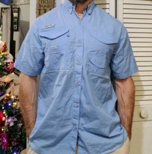 Columbia Mens Blue Shirt Button Down Sz Medium see Condition A61