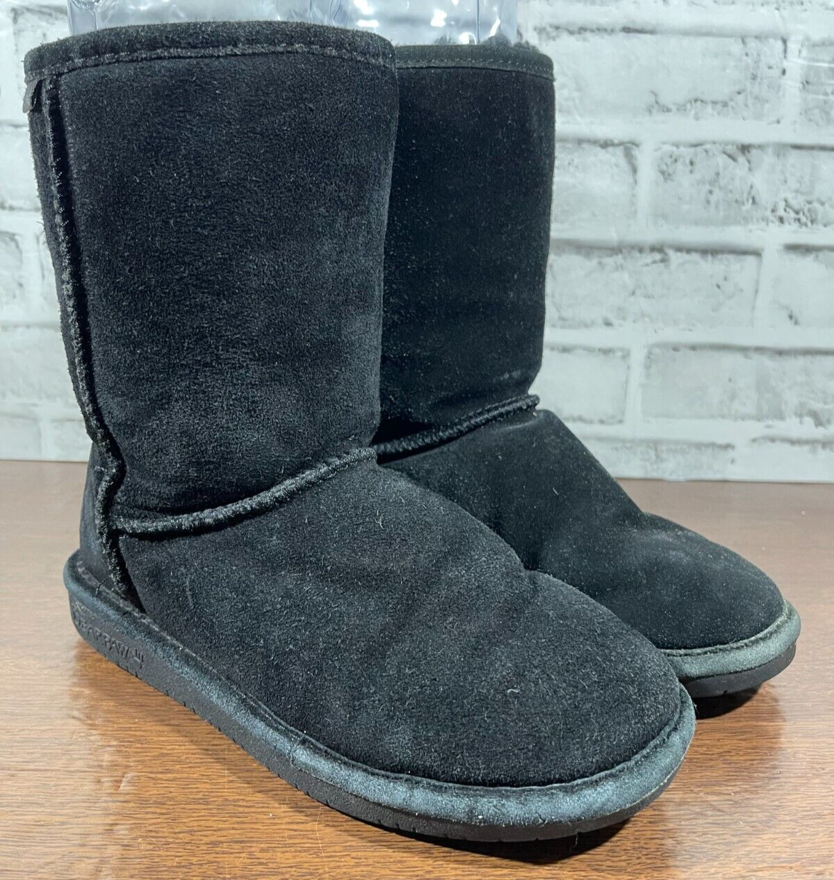 Women's Mid Calf Black Suede Boots Faux Fur Lined Size 7