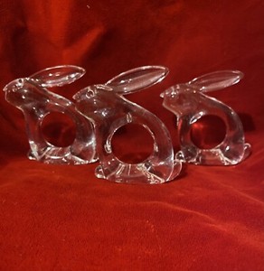 Vintage Clear Rabbit Lucite Napkin Ring Holders Lot Of 3