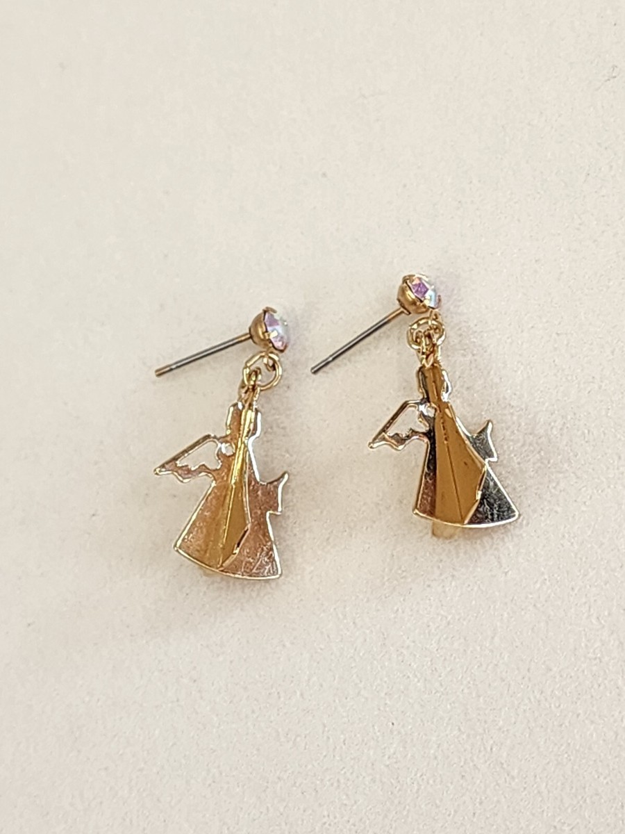Vtg AVON Angel Wing Earrings Gold Plate AB Rhinestone Halo 3D 1" FREE $HIPPING! View 5
