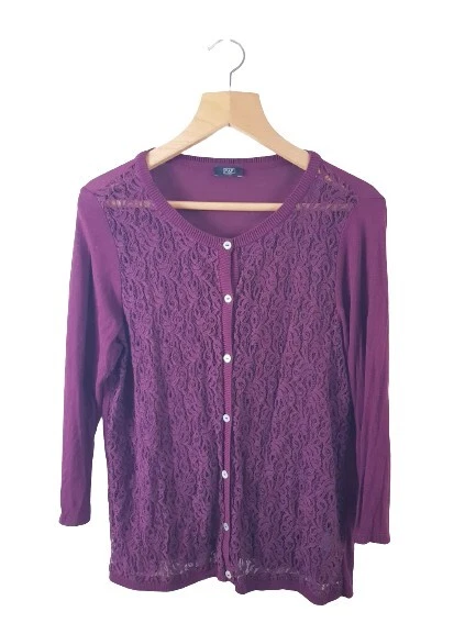 Womens Ladies Long Sleeve Purple Knit Cardigan Jumper Size 16UK Regular Button