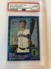 2022 Topps Heritage Julio Rodriguez #700 Chrome Blue Sparkle Refractor PSA 10 RC