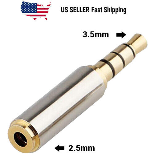 Gold 2.5mm Female to 3.5mm Male Stereo Audio Headphone Jack Adapter Converter - Afbeelding 1 van 5