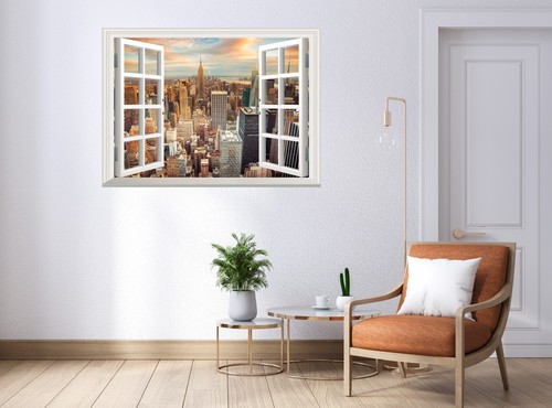 Pegatina de pared con ventana falsa de la ciudad de Nueva York póster peladora y calcomanía papel tapiz arte - Imagen 4 de 7