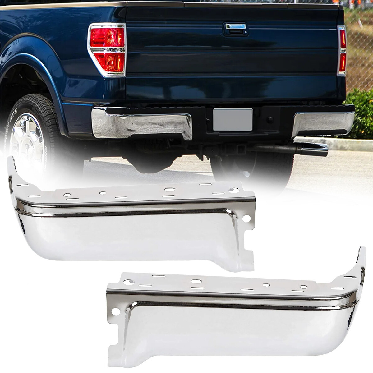 For 2009-14 Ford F150 Styleside Rear Bumper Face Bar End Cap w/o Sensor Hole x2