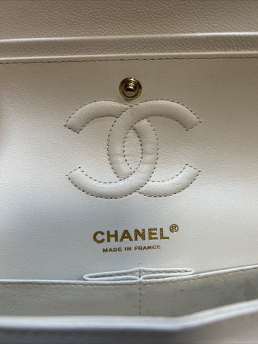 Chanel Quilted Double Flap Small White Caviar Shoulder Handbag GHW - Picture 10 of 14