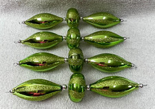 EUC S/4 Glass Hanging Ornaments, Green, Glitter, Stripe, 8"T x 1 1/4" D