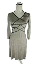 Studio M Womens Dress Striped 3/4 sleeve Gray Sz Medium NEW