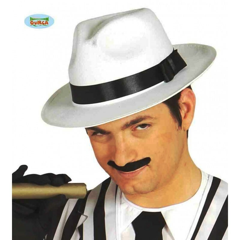 CARNEVALE HALLOWEEN CAPPELLO GANGSTER BIANCO CINTA NERA HAT ANNI 20' 30' ADULT