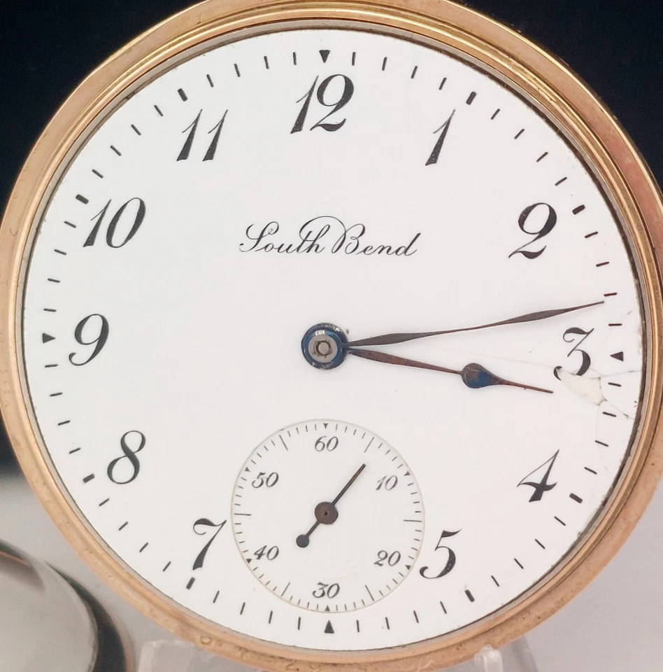 South Bend 1915 15J 12s Gr. Reloj Bolsillo 407 Lleno de Oro Reg. Población = 6, funciona Foto 4 de 4