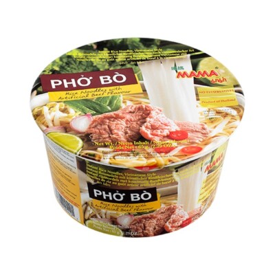 Mama Instant Nudelsuppe Reisbandnudeln Pho Bo Rindfleisch im Becher Intensiv