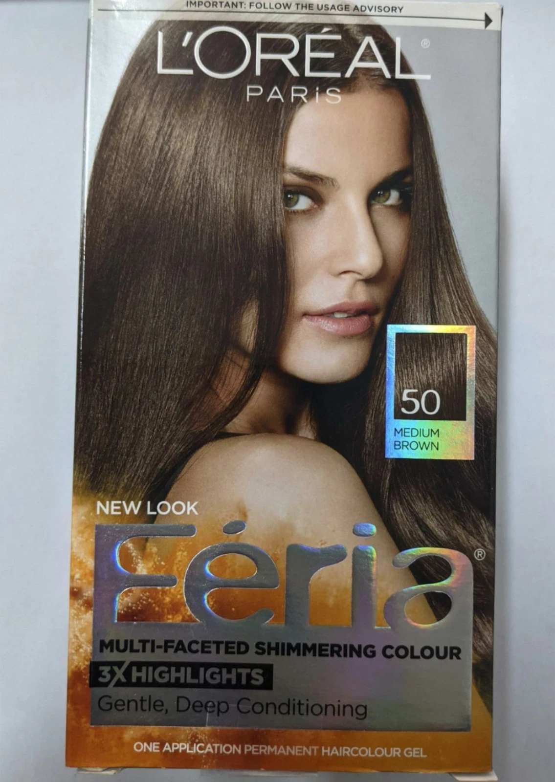 L'Oreal Paris Feria Multi-Faceted Shimmering Hair Color Kit, #50 Medium Brown