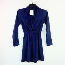 Express Women Small Navy Blue Button Up Collared Short Dress RETAG DB78
