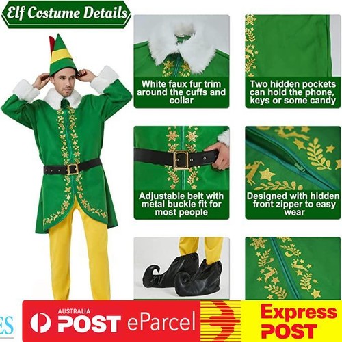 Mens Buddy The Elf Christmas Santa Workshop Helper Xmas Fancy Dress Costume - Picture 3 of 6