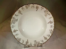 ROYAL CROWN DERBY VINE GOLD GRAPES & WHITE 8-1/4" DIAMETER FLAT RIM SOUP BOWL!