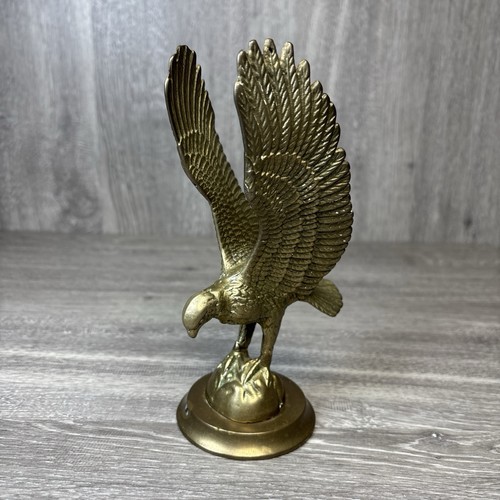 Vintage Solid Brass American Bald Eagle Statue Sculpture 7” Figurine MCM Decor