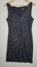 Adrianna Papell Sequin Beaded Medium Dress Sleeveless Cocktail Embellished Party