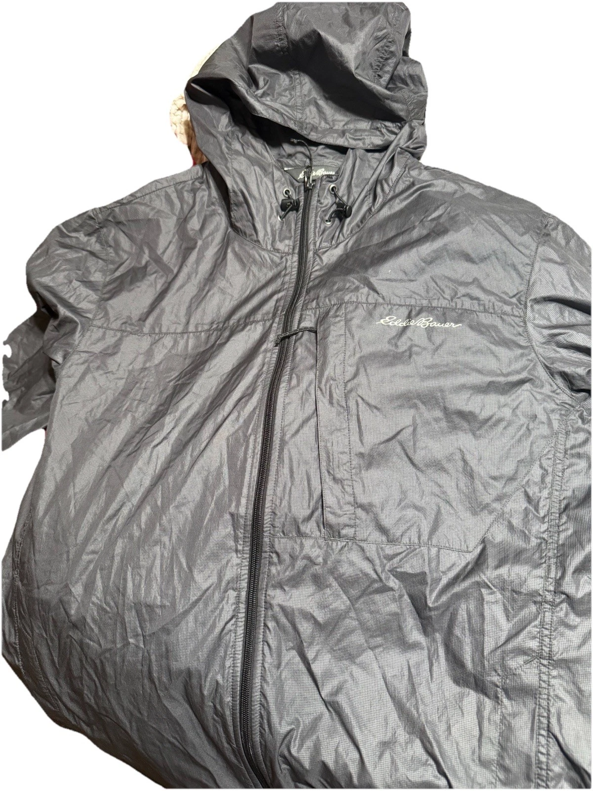 Eddie Bauer Windbreaker Jacket Mens Black Nylon Packable Lightweight Large