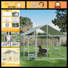 Outdoor Dog Kennel Enclosure 7.5x7.5x5.3 FT w/Roof Rotating Feeder - Secure Pe