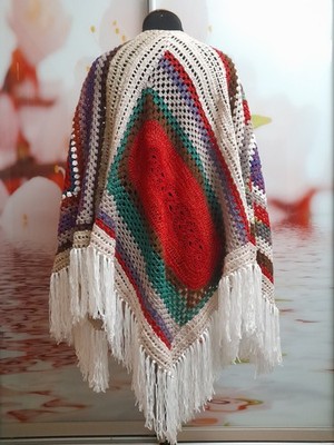 Granny square shawl ruana wool crochet shoulder wrap large knit