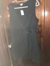 J by J. Crew Ponte Black Wrap Sleeveless Dress Size Large Cotton Blend NWT