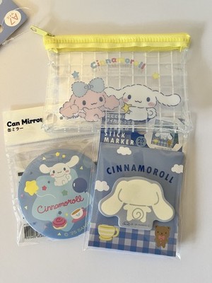 Sanrio Cinnamoroll Clear Pouch Can Mirror & Stick Marker Sticky Notes Set JAPAN