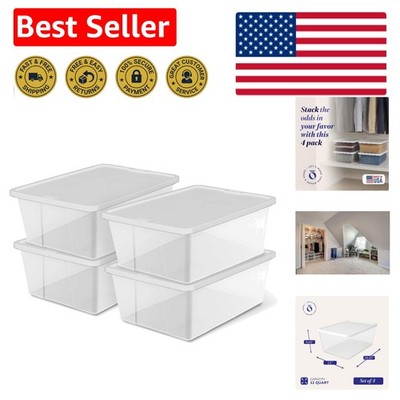 4-Pack Snaplock Clear Storage Bins with Lids - 12 Quart Space-Saving Solution