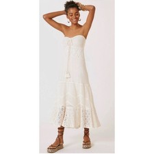 Farm Rio Cream Crochet Dress Midi Strapless Beach Boho Hippie Indie Vacation