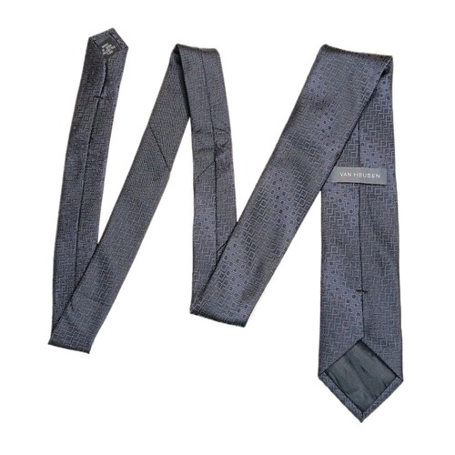 Van Heusen Geometric Tie Men’s 60.5” Solid Gray Textured Polyester Skinny New - Picture 3 of 4