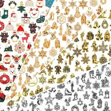 200Pcs Christmas Charms for Jewelry Making, Xmas Enamel Charms Mixed Bulk Antiqu